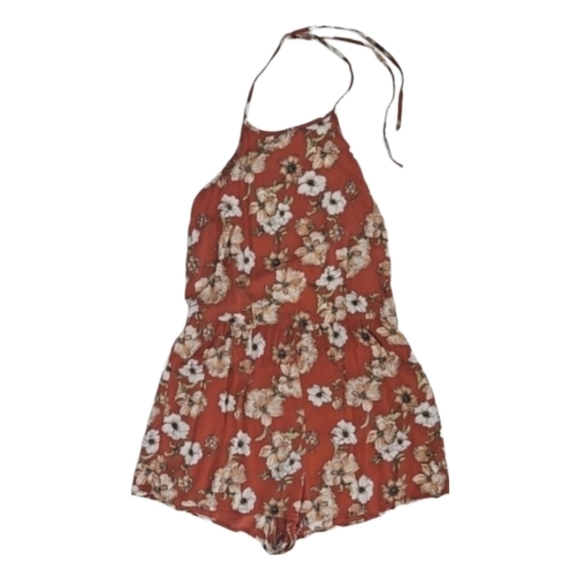 Floral Retro Romper in Rust Orange Red - Picture 5 of 6